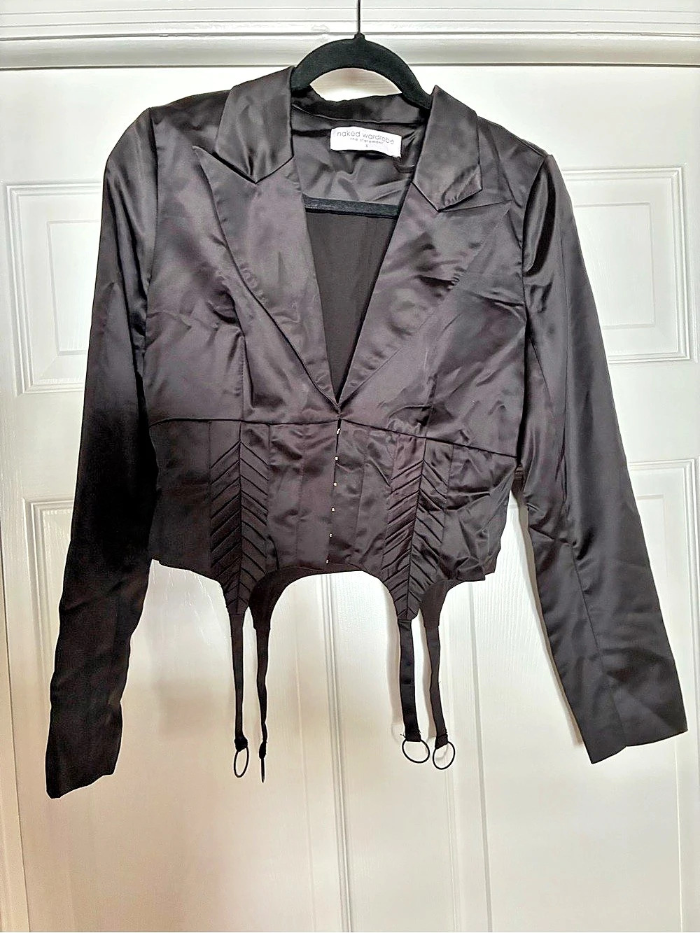 Naked Wardrobe The Statement Cropped Garter Blazer Black